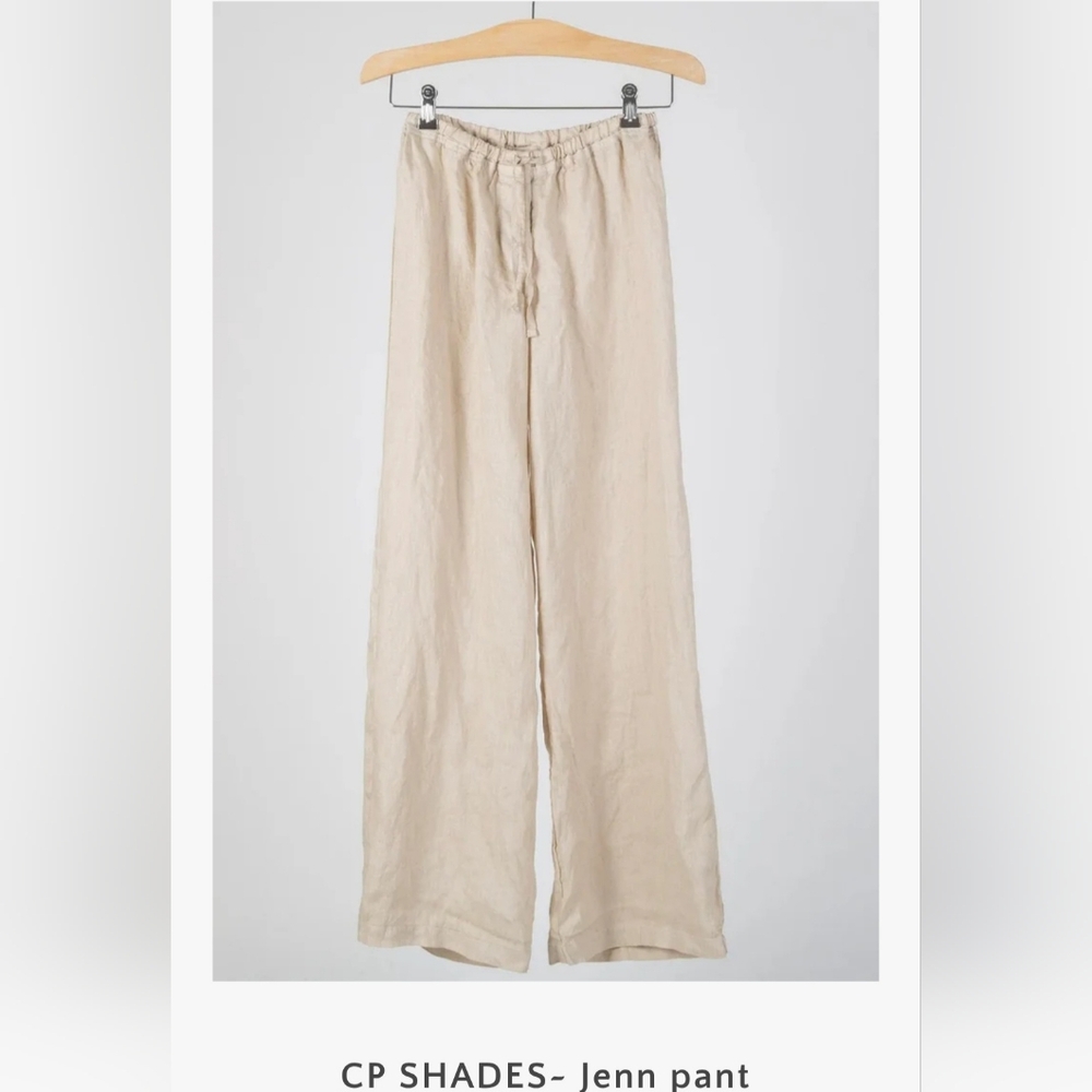 WOMENS CP SHADES 100% LINEN DRAWSTRING POCKET STRAIGHT ANKLE BEACH PANTS Lg
